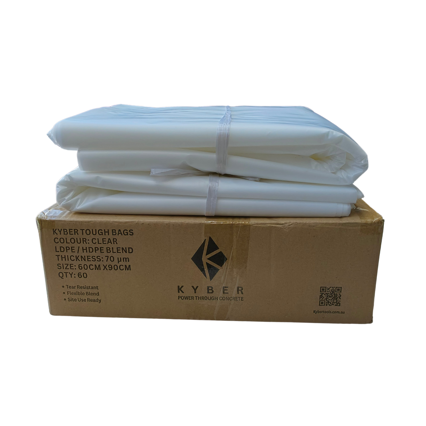 Kyber Tough Bags - Strong LDPE/HDPE Concrete Rubbish Bags 90cm × 60cm (70µm) Pack of 60